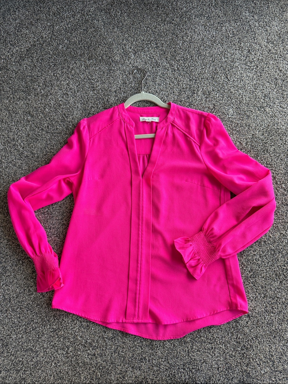 Vine & Love Hot Pink Long-Sleeve V-Neck Blouse